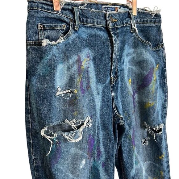Old Navy Denim Distressed Painting Stretch Bootcut Jeans Blue Size 14 Short - Picture 4 of 8